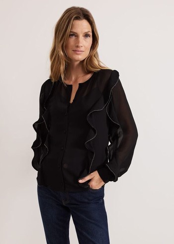 Phase Eight Cordelia Ruffle Shirts Black Australia | QC2045981